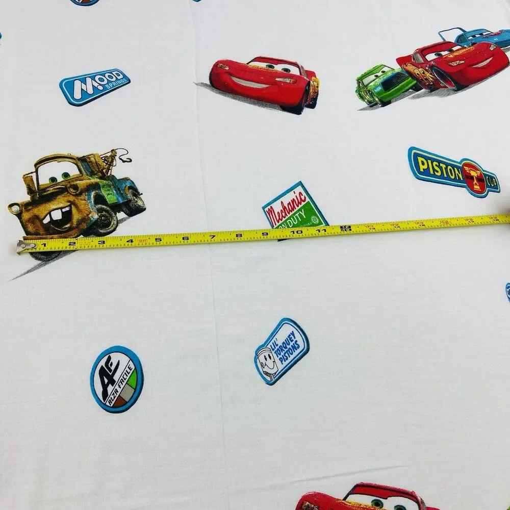 Walt Disney Pixar Cars White Twin Size  Flat Sheet McQueen Mater 2009